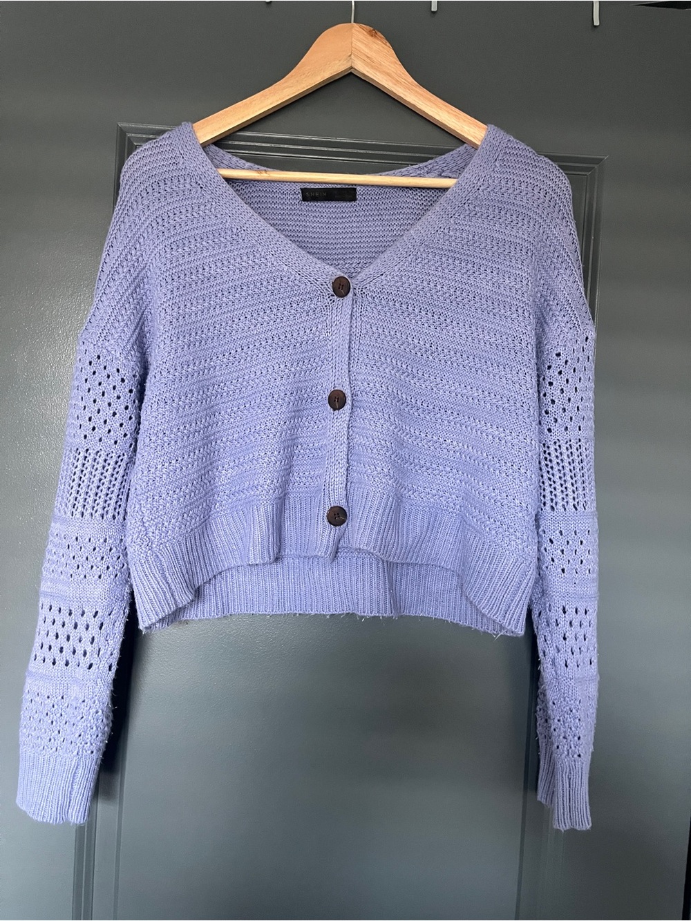 SHEIN Lavender V-Neck Cropped Button Cardigan